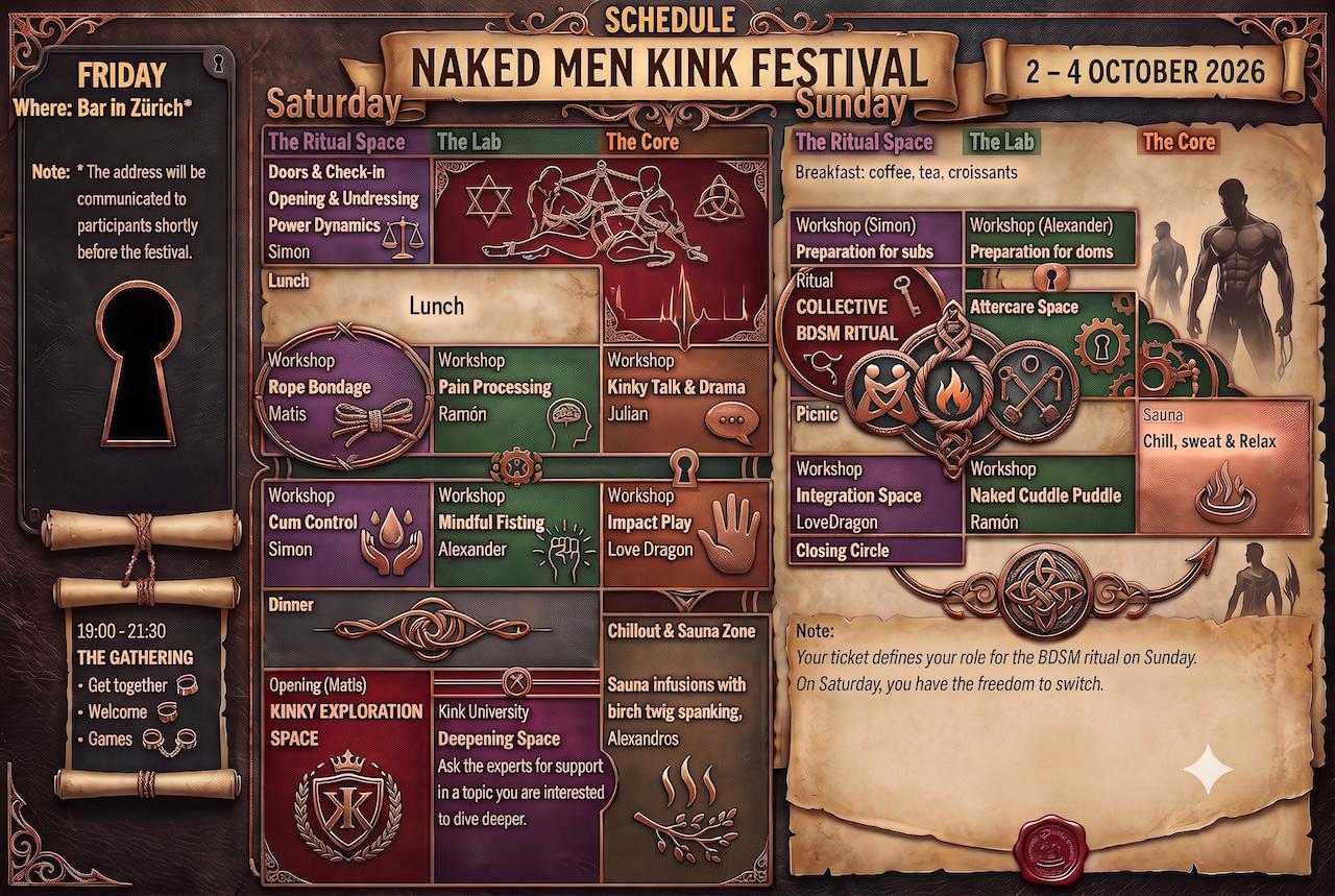 The NAKED MEN KINK FESTIVAL (Oct 2-4, 2026, Zurich) is drawing closer! 🔥