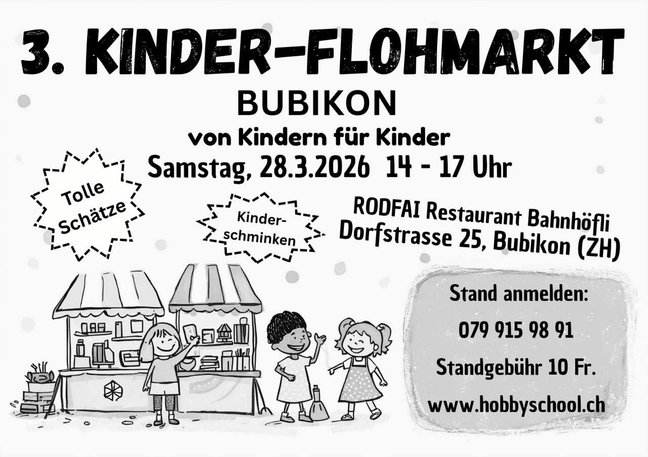 3. Kinder-Flohmarkt Bubikon Sa 28.3.2026 14 - 17 h