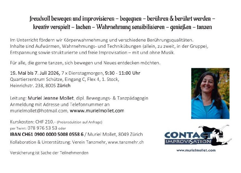 ContactImpro light ab 19. Mai, Dienstag Morgen, 9:30-11 Uhr in Zürich.